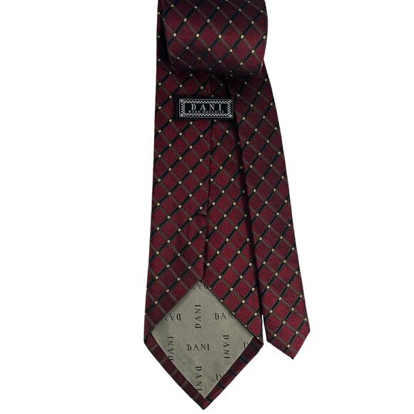 Dani Moda Maschile Burgundy Black Gold Diamond Design Neck Tie - Picture 2 of 2